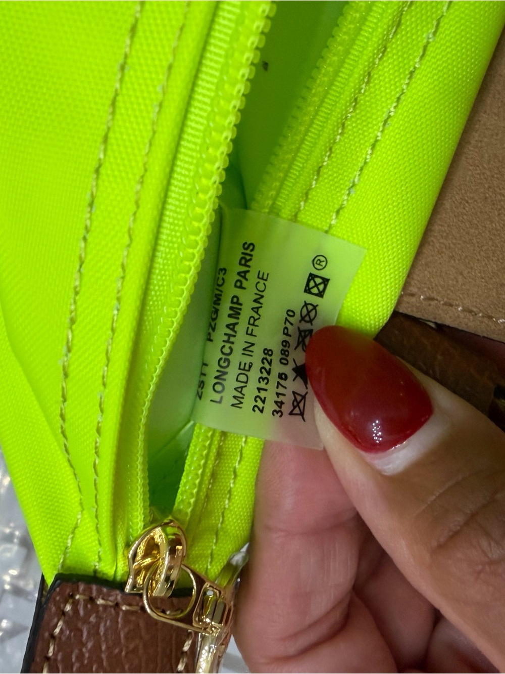 Longchamp Neon Yellow Small Tote with Brown Trim - Picture 6 of 7